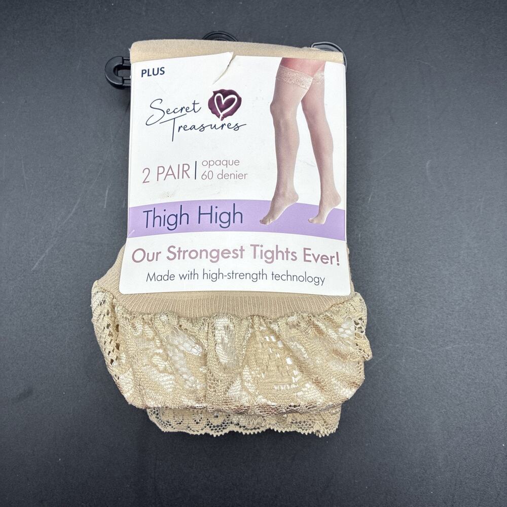 Secret Treasures Lace Top Thigh High Nylons Tights 2 Pair Beige Plus